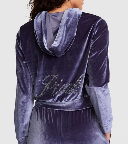 UNDERCOVER FELPA CON CAPPUCCIO Victoria's Secret ROSA VELLUTO SHINE BLING LOGO FULL ZIP CROP XL