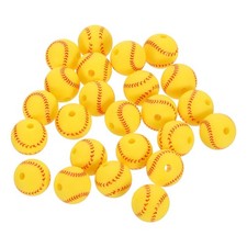 24Pcs Sports Ball Beads 12mm Silicone Round Spacer Focal Bead Yellow Baseball