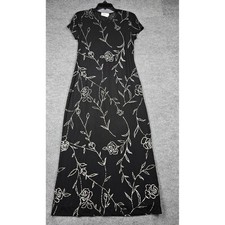 AGB Byer California Vintage Maxi Dress Black Silver Glitter Floral Rose Size 6