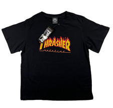 THRASHER Magazine Flame Logo Black Girls BF Tee Large Sized Tee 100 Cotton