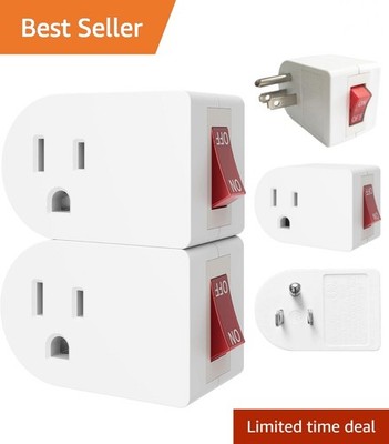 White Grounded Outlet Adapters with On/Off Switch - 2 Pack for Easy Installation