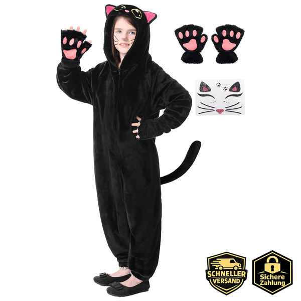 KatzenkostüM Kinder MäDchen Onesie Tier FaschingskostüM 140 Halloween Karneval-image