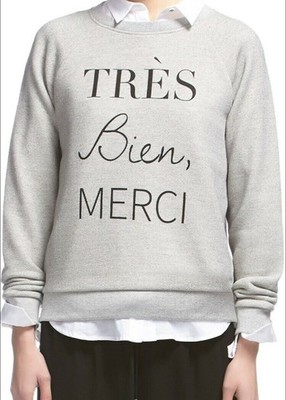 Whistles Grey Tres Bien Merci Print Sweatshirt Medium UK 12 Utility Gorpcore
