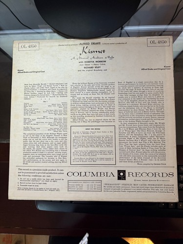 KISMET A MUSICAL ARABIAN NIGHT WITH ALFRED DRAKE VINYL LP COLUMBIA MASTERWORKS - Picture 2 of 2