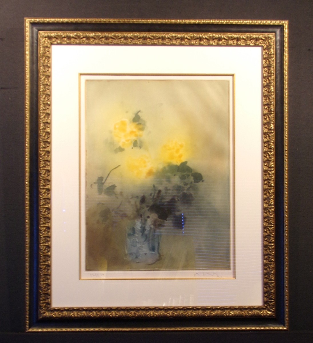 リトグラフ　Kaiko MOTI カイコ　モティ　106/120 直筆サイン Kaiko Moti Still Life Yellow Roses Framed Signed Aquatint Etching