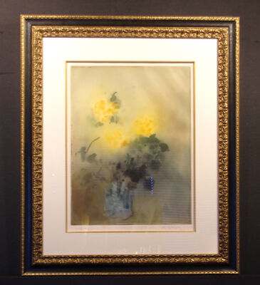 Kaiko Moti Still Life Yellow Roses Framed Signed Aquatint Etching