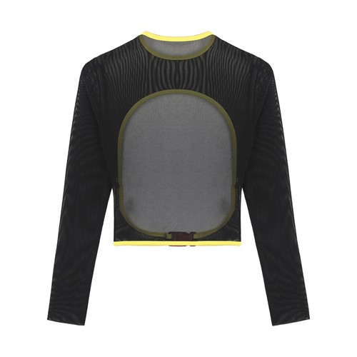 Top corto de malla transparente para mujer manga larga calce ajustado camisetas fiesta - Imagen 27 de 39