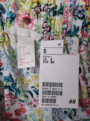 NWT H&M Off The Shoulder Women’s Top Size 6 Floral Tie Slvs Elastic Upper Edge - Picture 9 of 15