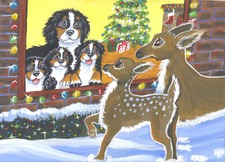 Bernese Mountain dog print 8 x 10 , " Christmas visitors" Signed by artist