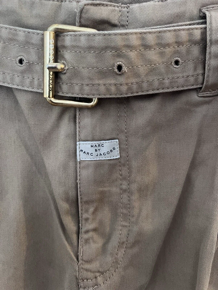 Pantalones Cortos Marc by Marc Jacobs Cinturón Leñoso Bronceado Puños Talla 0 Caqui Diseñador Foto 4 de 4