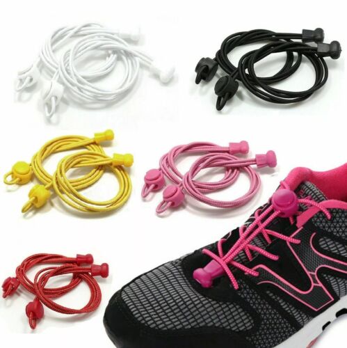 No Tie Shoe Laces Lazy Elastic Round Shoelaces Lock Adults Kids Sports Trainers - Picture 12 of 21