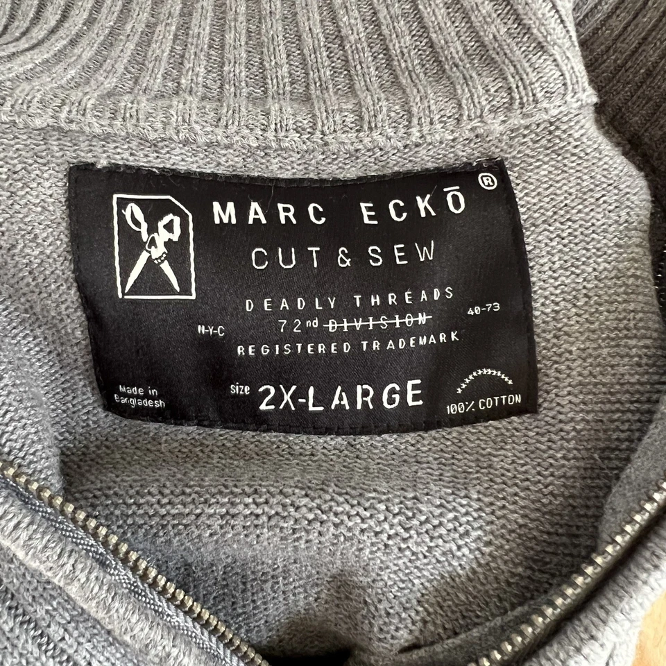 MARC ECKO CORTE Y COSTURA Para hombres Gris 1/4 Cremallera Cuello Simulado Acanalado Suéter Bolsillos 2X-GRANDE Foto 3 de 4
