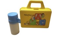 Vtg 1979 Fisher Price ABC Lunchbox 318 WITH Thermos Complete Set Yellow 70s