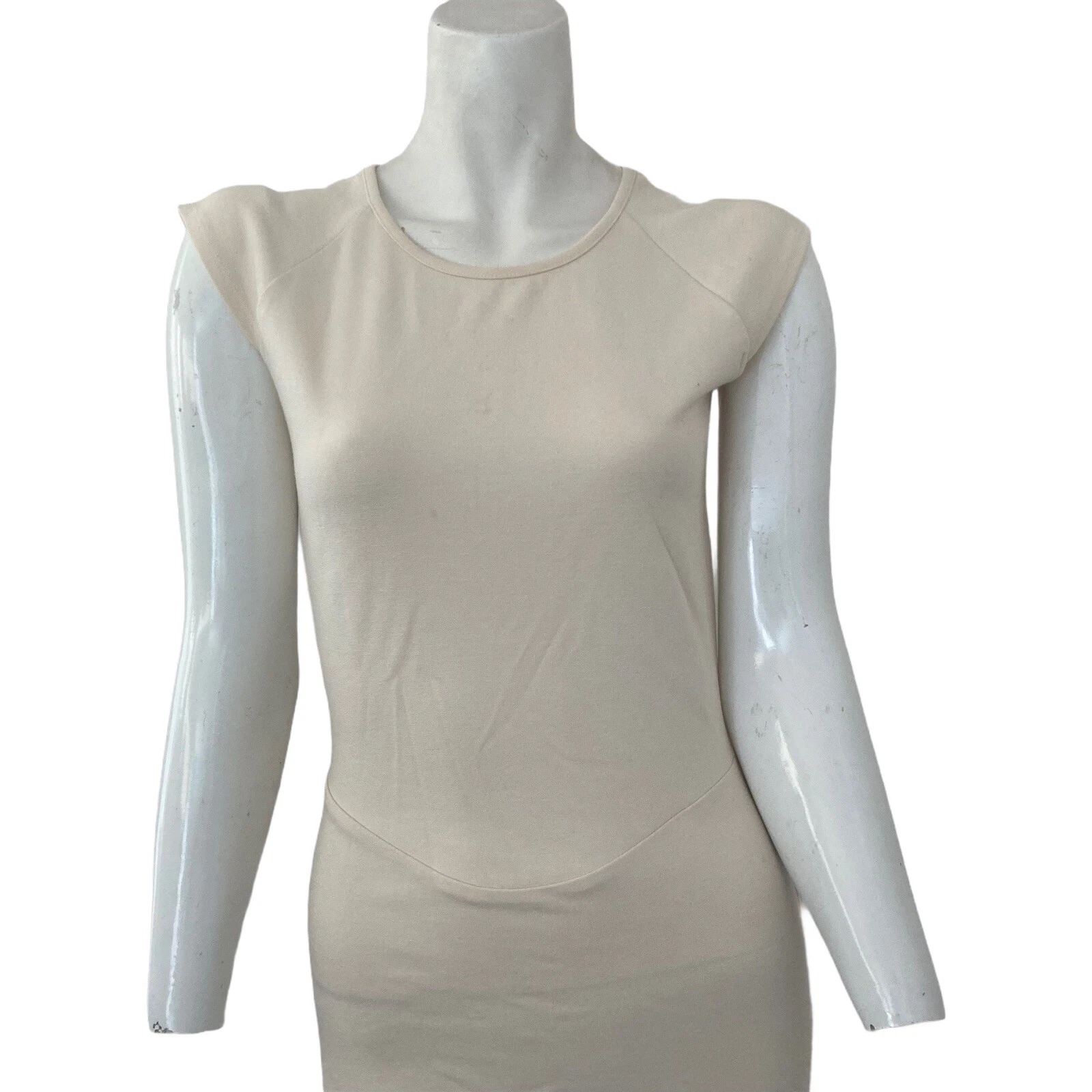 OFF WHITE Abito donna French Connection 8 pizzo schiena scoperta bianco lunghezza ginocchio elasticizzato