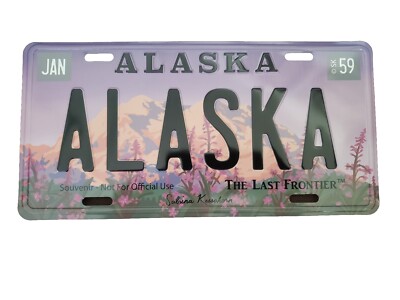 Alaska Mountain Denali Fireweed Booster Souvenir License Plate The