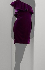 Ralph Lauren Women's Purple Velvet Ruffled One-Shoulder Sheath Dress Size 14