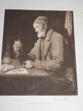 Rare Original Heliogravure Engraving by Albert Anker (1831-1910) Swiss Artist