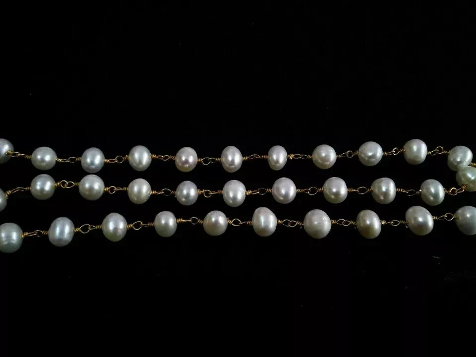 Perla de agua dulce 5-6 mm cuentas rosario cadena con cuentas alambre chapado en oro de 24 k 3 pies Foto 2 de 4