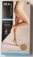 4 Pair Silk Impressions Women's XXL High Waisted Beige Tights-Sheer For All Day