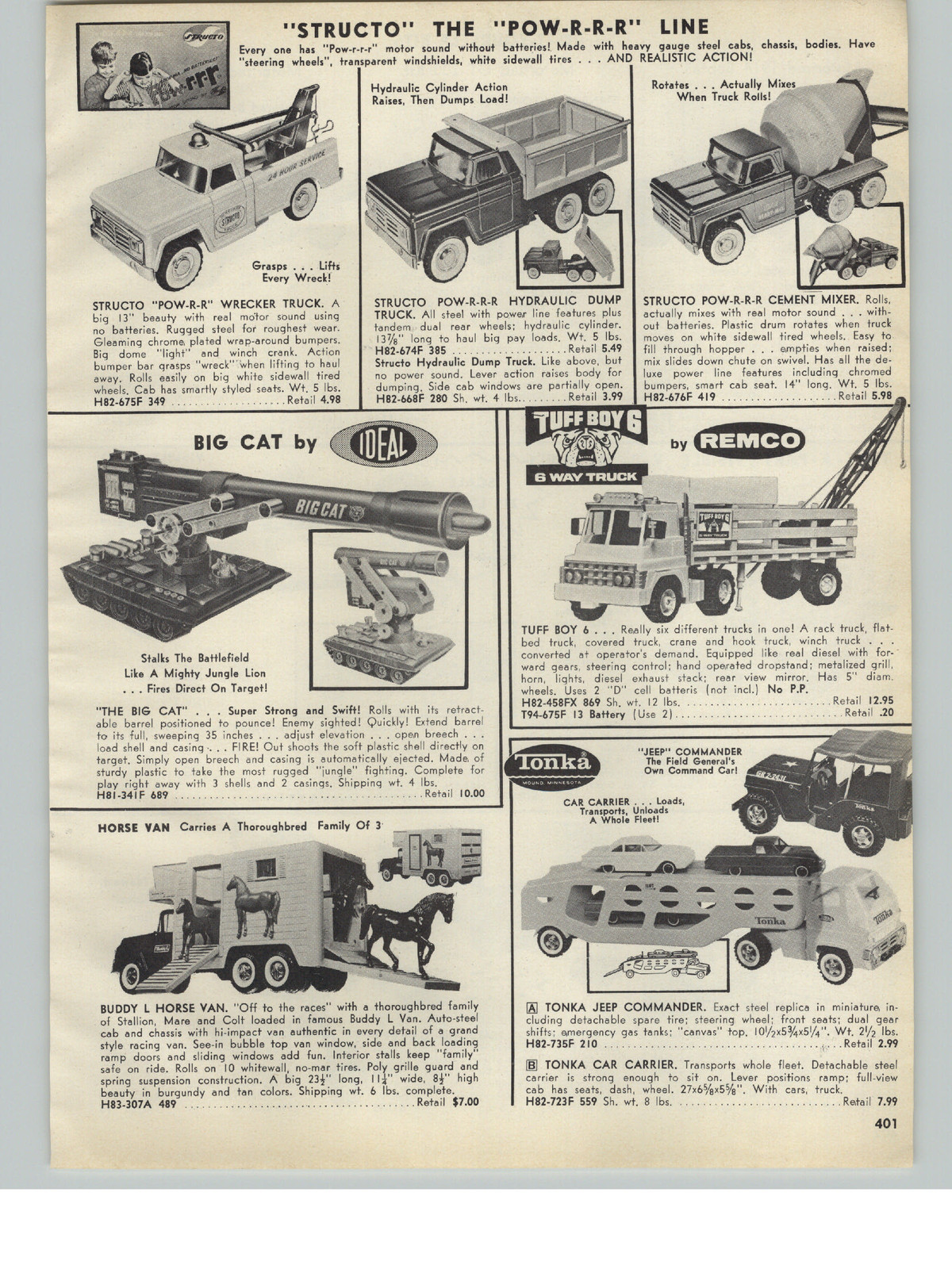 1966 PAPER AD Structo Toy Truck Tow Wrecker Dump Cement Mixer Big Cat