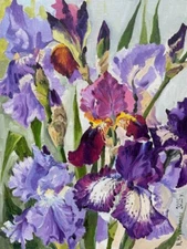 IRISES Bouquet Flowers Original Oil Painting 16 x 12 inch