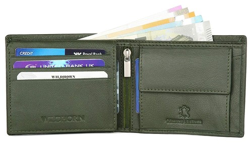 Nueva billetera de cuero doble plegable de calidad premium para hombre color verde - Imagen 3 de 5