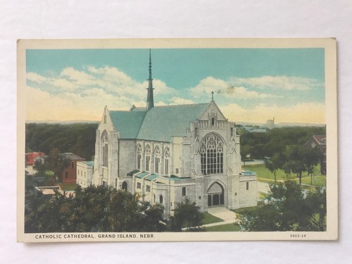 Vintage NE Grand Island Nebraska Catholic Cathedral Aerial View Postcard c1930's - 第 1/2 張圖片