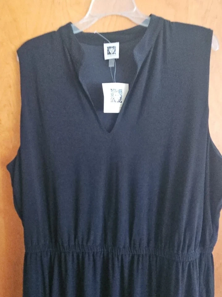 Anne Klein Plus Size Midi Dress Solid Black Self-tie Belt Women SZ 3X  New - Image 4 of 4