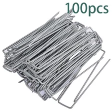 100 Pack 6" 11 Gauge Landscape Staples Garden Stakes Galvanized Sod Staples