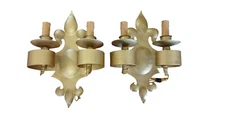Pair of 2 light designer wall lamps in cast metal, Italy, XX century