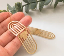 Art Deco Chandelier Geometric Arch Dangle Mobile Earrings, GF French Hooks, New