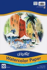 UCreate Watercolor Paper 12"x18" 50 Sheets White 90lb Large Format
