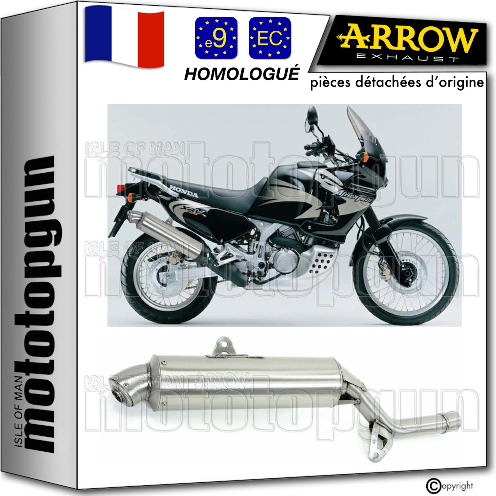 Échappement Arrow Paris Dakar pour Honda XRV 750 Africa Twin 1997 en acier inoxydable