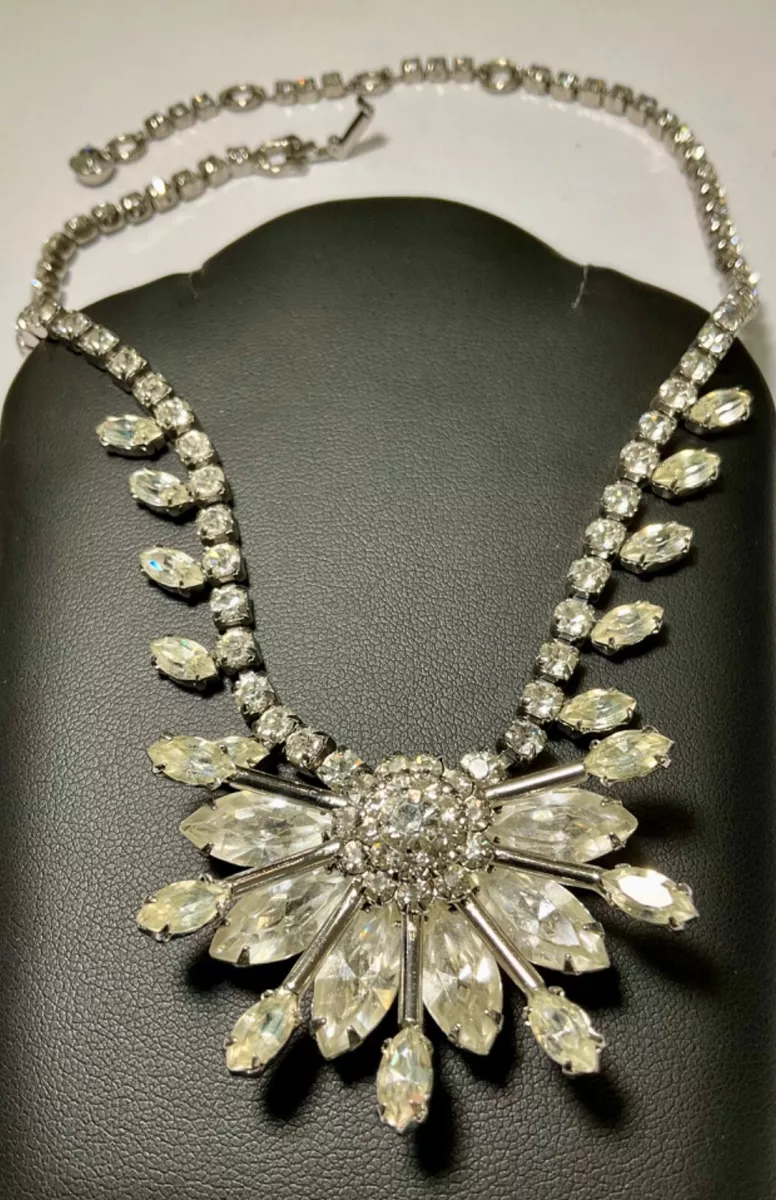 Rare Early Vintage signed Sherman Showstopper Diamant Necklace Mint WOW