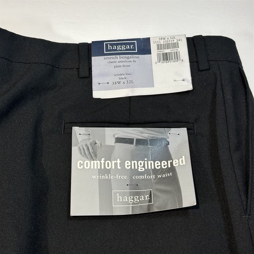 Nuevo con etiquetas Pantalones de vestir Haggar elásticos bengalíes para hombre 38x31 calce clásico pantalones en negro - Imagen 2 de 9