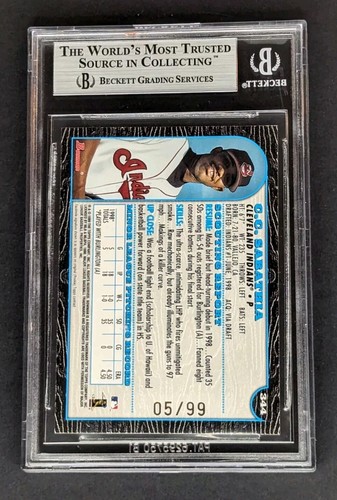 1999 Bowman Gold C.C. Sabathia #344 /99 Rookie RC BGS 9 w 2x9.5 HOF Very Low Pop - Picture 2 of 2