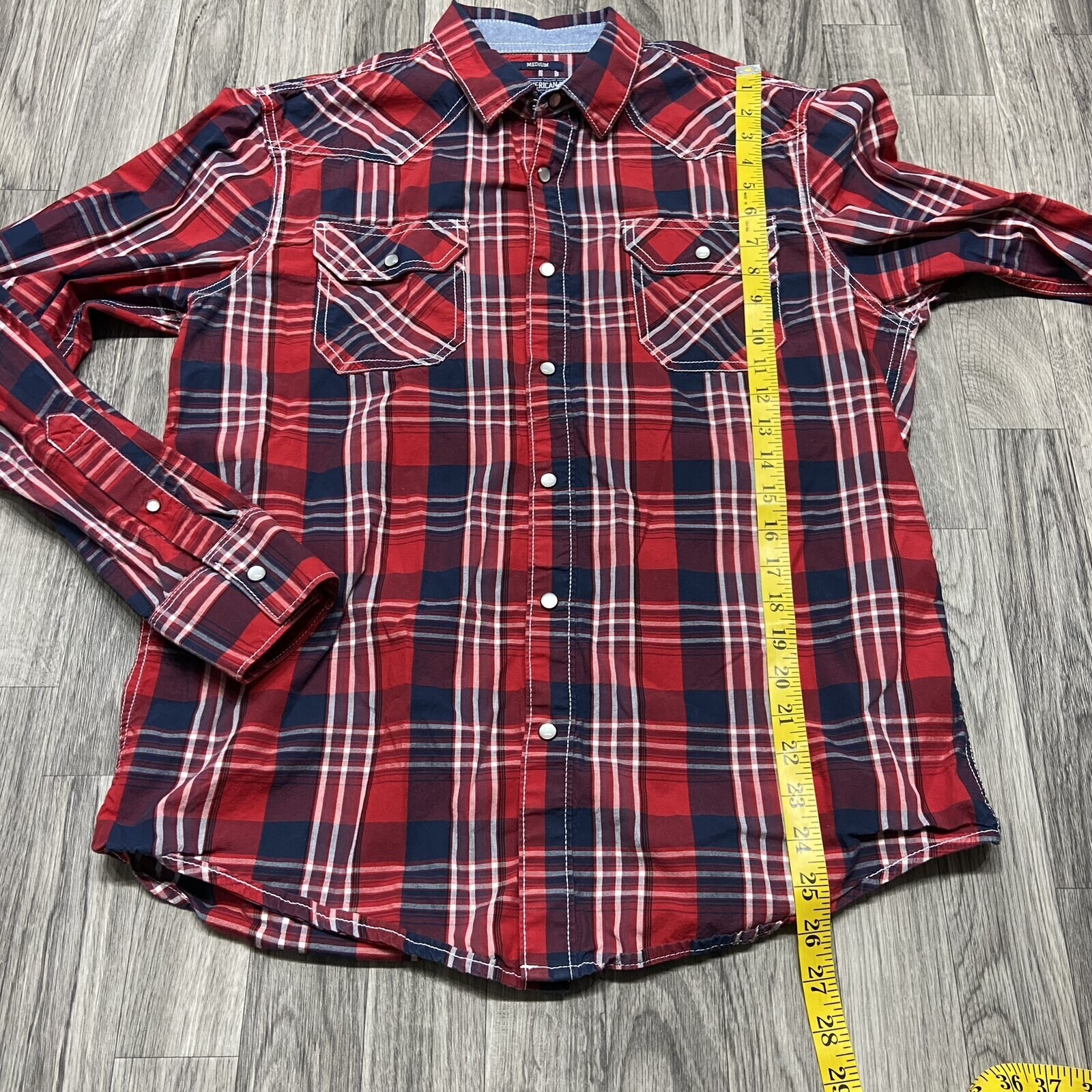 AMERICAN EAGLE Button Down Collared Blue & Red Pl… - image 5