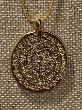 SALE *GREEK PHAISTOS DISC PENDANT NECKLACE MADE IN GREECE CHARM. gold-NEW