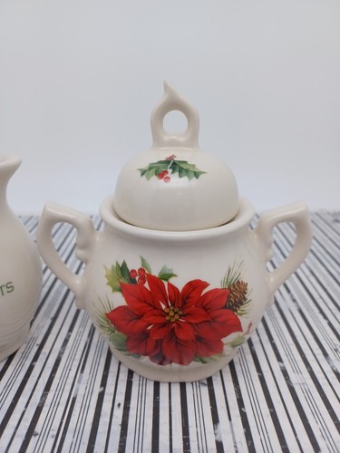 Christmas Cracker Barrel Season of Peace Poinsettia Creamer and Sugar Dish - Picture 8 of 8