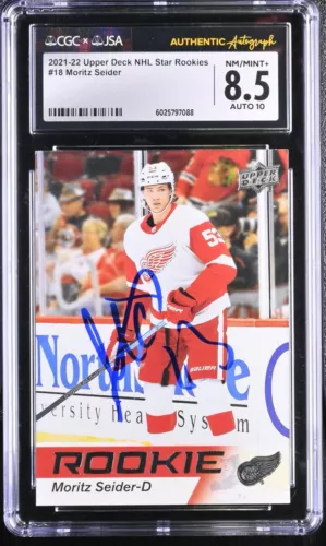 2021-22 UPPER DECK STAR ROOKIES #18 MORITZ SEIDER SIGNED CARD CGC JSA 8.5/10