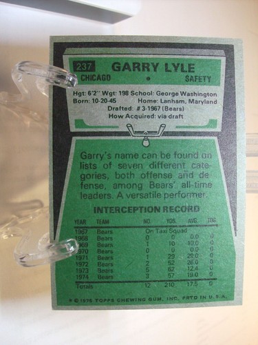 1975 Topps Football Card #237 Garry Lyle (89905) - Picture 2 of 2