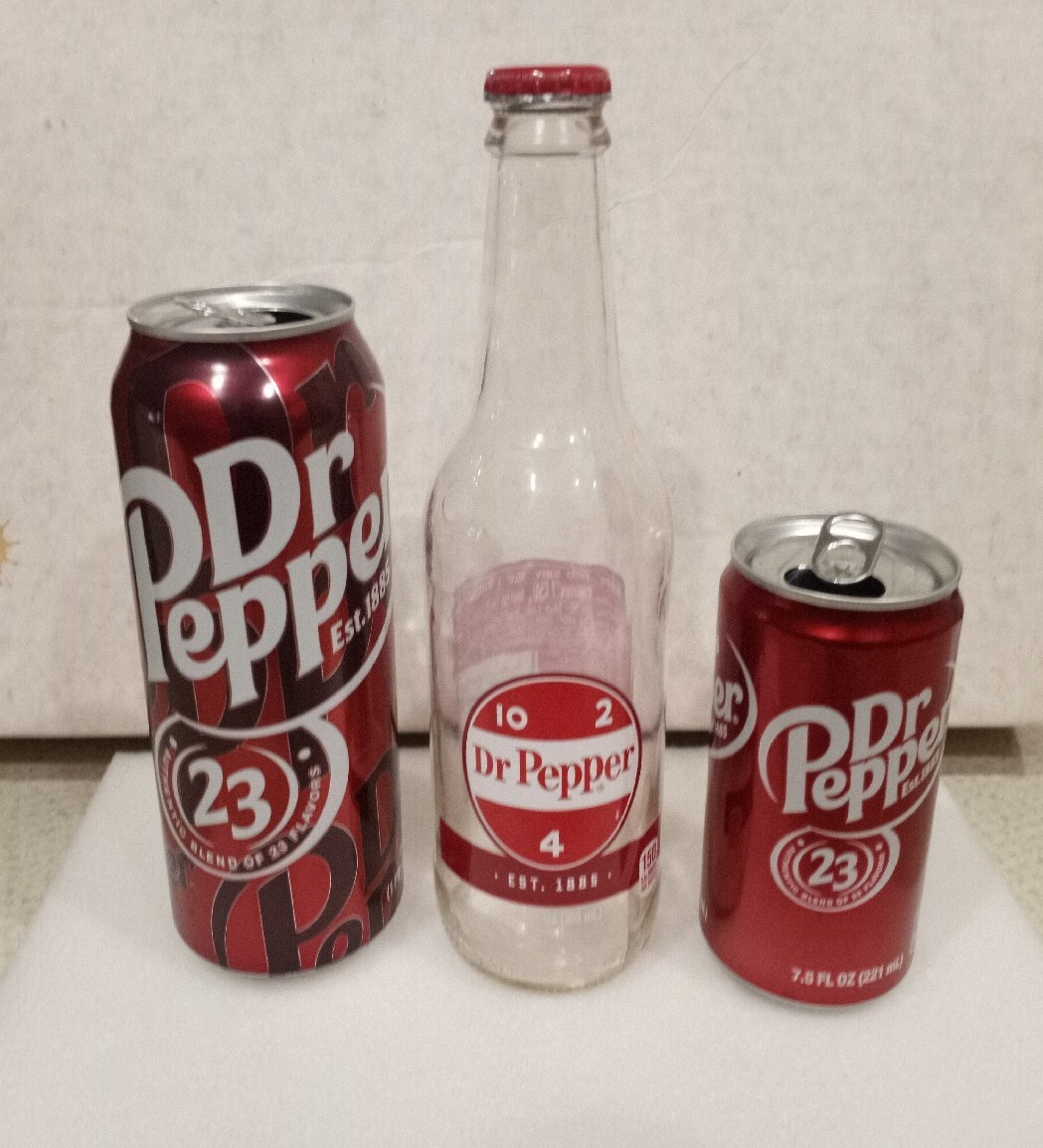 3x EMPTY Dr Pepper 16oz + 7.5oz Cans & 12oz Bottle | eBay