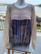 Sugarfox Cottage Tunic Top Peasant Blouse Boho Women's M Tiered Design Open back