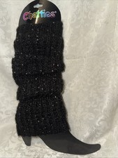 Textured Leg Warmers Black Ribbed Sequins Knit, One Size Works w boots or shoes