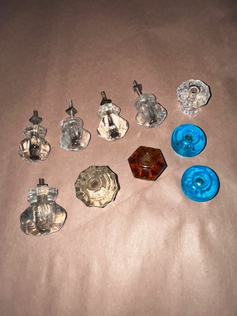 10 VINTAGE GLASS DRAWER KNOBS LARGE AND SMALL