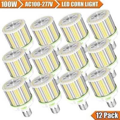 12Pack LED Corn Light 100W E39 Warehouse Workshop Bright White Light Bulbs CCT