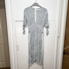 Faithfull The Brand Fresa Dress White Blue Green Floral Tie Waist Size M AUS 10