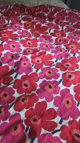 🔶️VINTAGE MARIMEKKO UNIKKO RED COTTON Full SIZE FITTED SHEET FABRIC Flaw