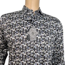 Visconti Black Men's Shirt Size S Button Up Flip Cuff Long Sleeve Black White 23