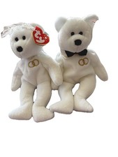 Mr and Mrs 2001 White Plush 8in Ty Beanie Baby Wedding Bridal Bears.Retired Set